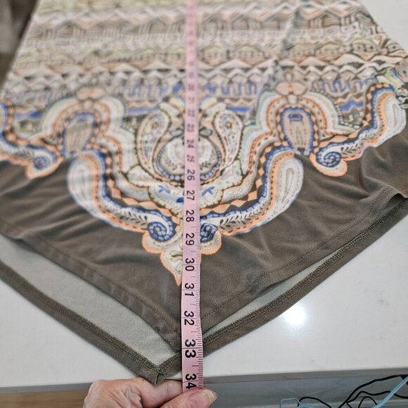 Chico's Size Medium Maxi Boho Print Green Handkerchief Asymmetrical Pullon Skirt - Picture 6 of 6